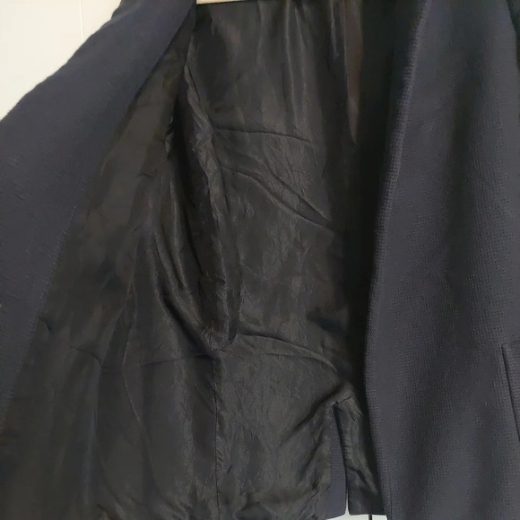 Zara open front Waffle Knit Textured Blazer Jacket Navy M Academia Preppy - Picture 4 of 5